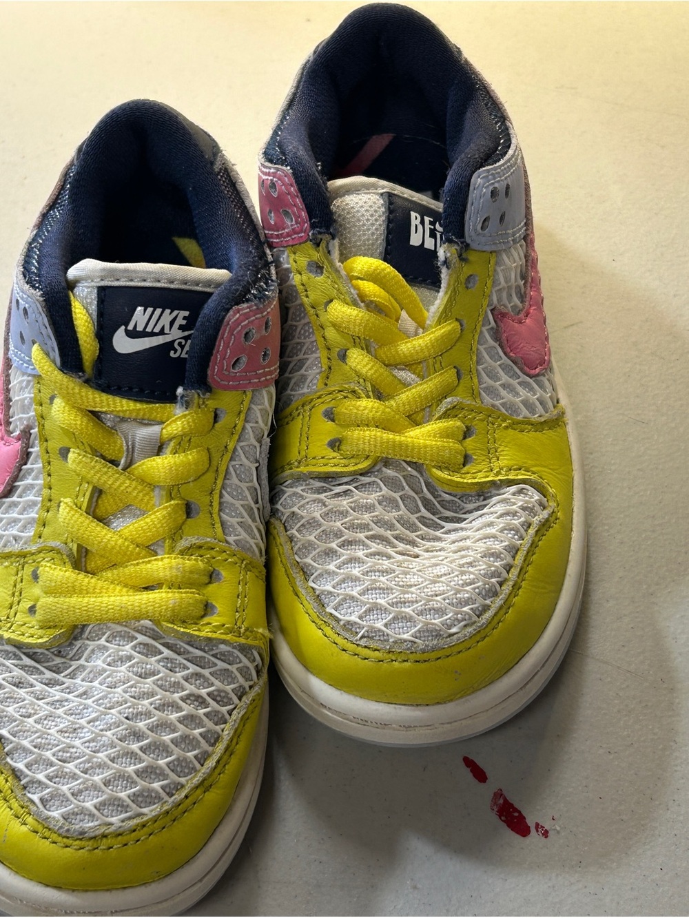 Nike Kids Yellow & Pink Lace-Up Sneakers with Navy Accents
